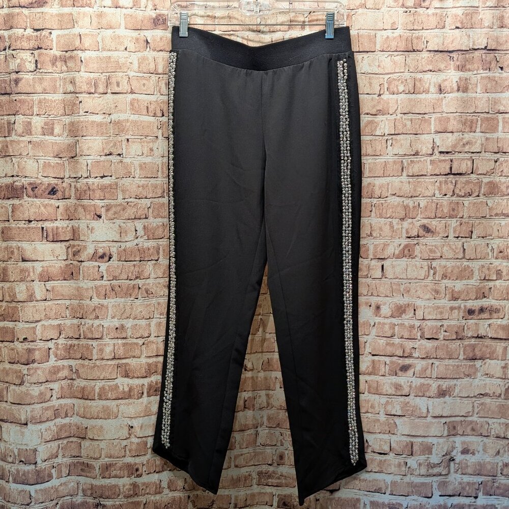 Juicy Couture Pants Rhinestone Black Pull on with Asymmetrical Hem at Ankle